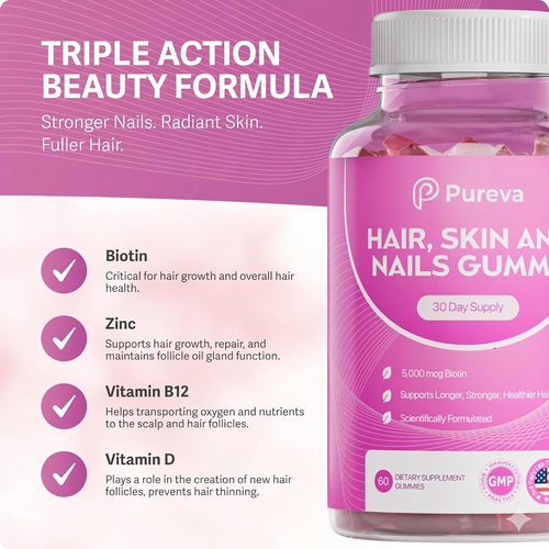 Pureva® Hair Growth Gummies for Men and Women - 60 Count
