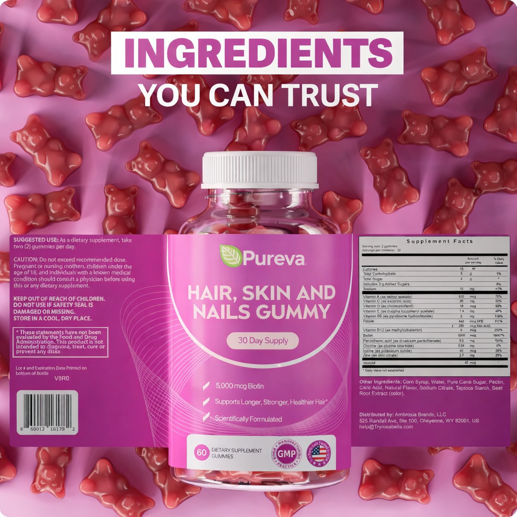 Pureva® Hair Growth Gummies for Men and Women - 60 Count
