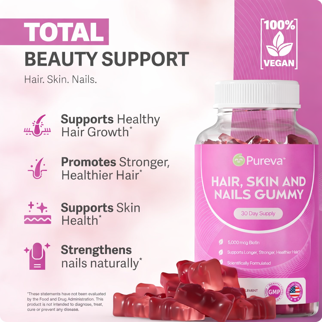 Pureva® Hair Growth Gummies for Men and Women - 60 Count